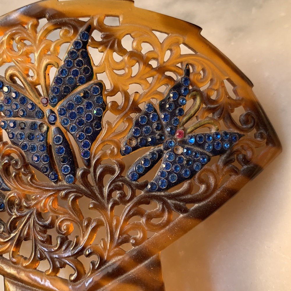 VTG Hair Comb. Three Blue Butterflies - Picture 4 of 5